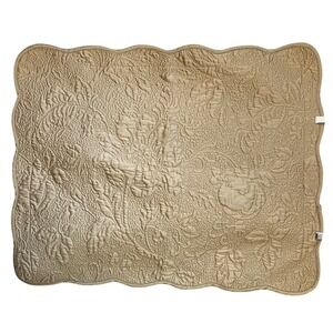 Fieldcrest‎ Luxury Quilted Sateen Pillow Sham King Tan Floral Scalloped Edge